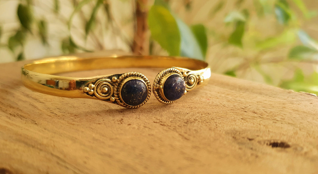 Lapis Lazuli Bracelet / Bangle / Brass / Ethnic / Rustic / Bohemian / Hippie / Gypsy / Psy / Chic / Jewellery / Body / Adjustable