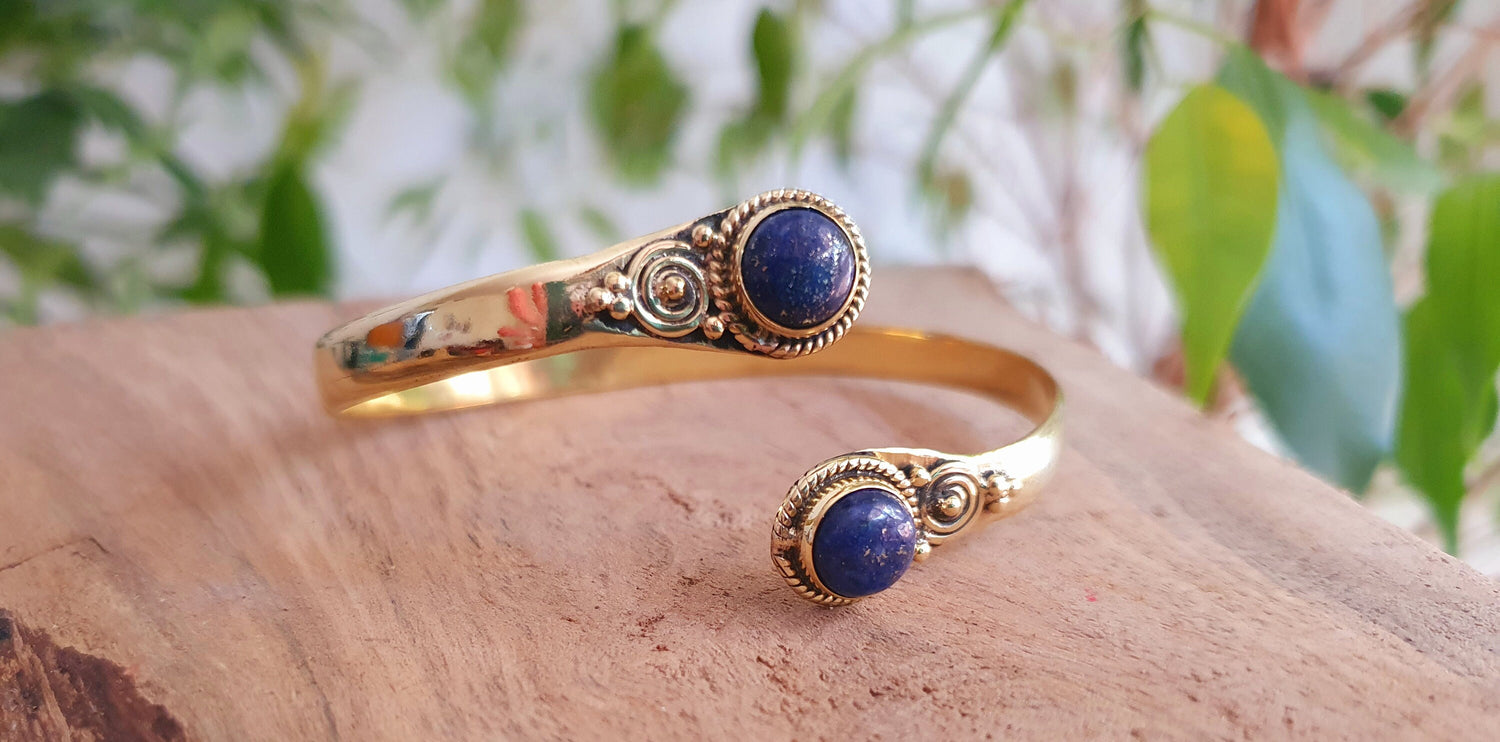 Lapis Lazuli Bracelet / Bangle / Brass / Ethnic / Rustic / Bohemian / Hippie / Gypsy / Psy / Chic / Jewellery / Body / Adjustable