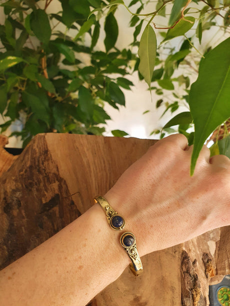 Lapis Lazuli Bracelet / Bangle / Brass / Ethnic / Rustic / Bohemian / Hippie / Gypsy / Psy / Chic / Jewellery / Body / Adjustable