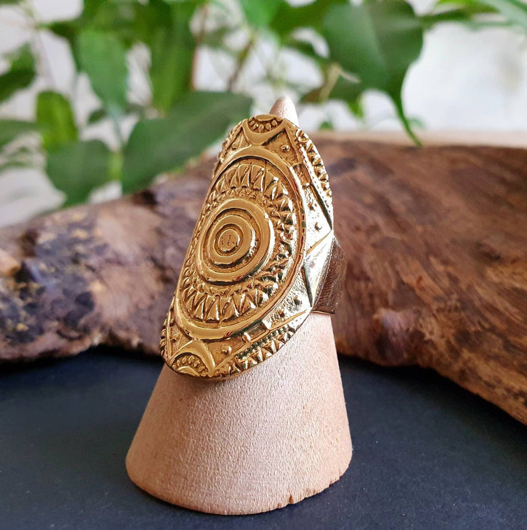 Gold Tuareg Ring / Mens Ring / African ring / Signet Ring / Mayan / Boho / Ethnic / Rustic / Gypsy / Psy / Thumb / Psy