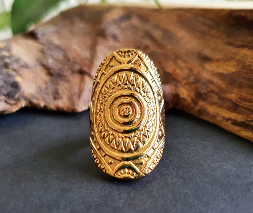 Gold Tuareg Ring / Mens Ring / African ring / Signet Ring / Mayan / Boho / Ethnic / Rustic / Gypsy / Psy / Thumb / Psy