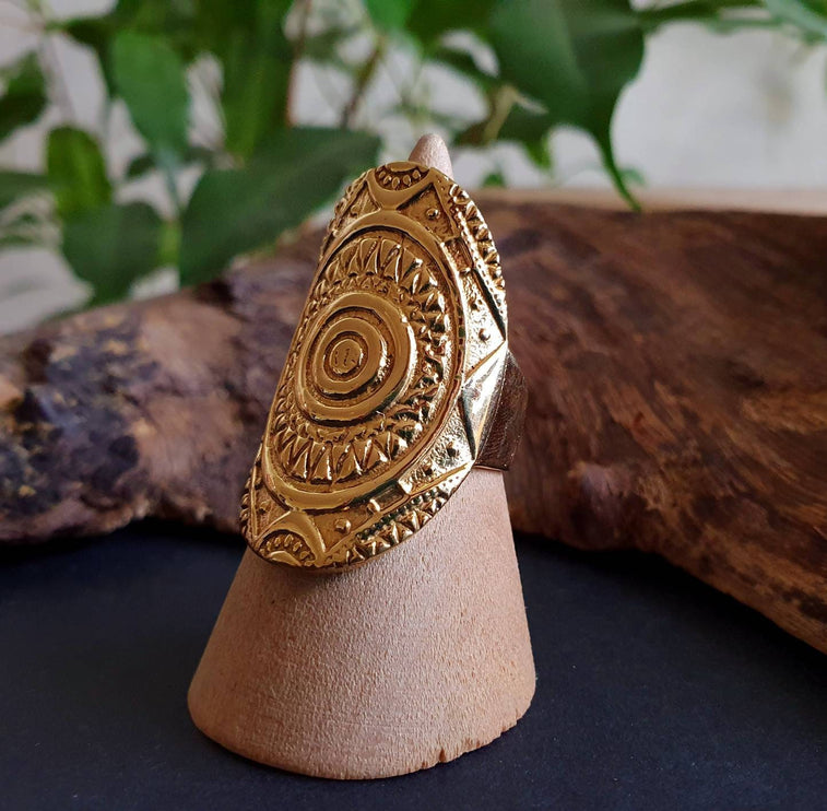 Gold Tuareg Ring / Mens Ring / African ring / Signet Ring / Mayan / Boho / Ethnic / Rustic / Gypsy / Psy / Thumb / Psy