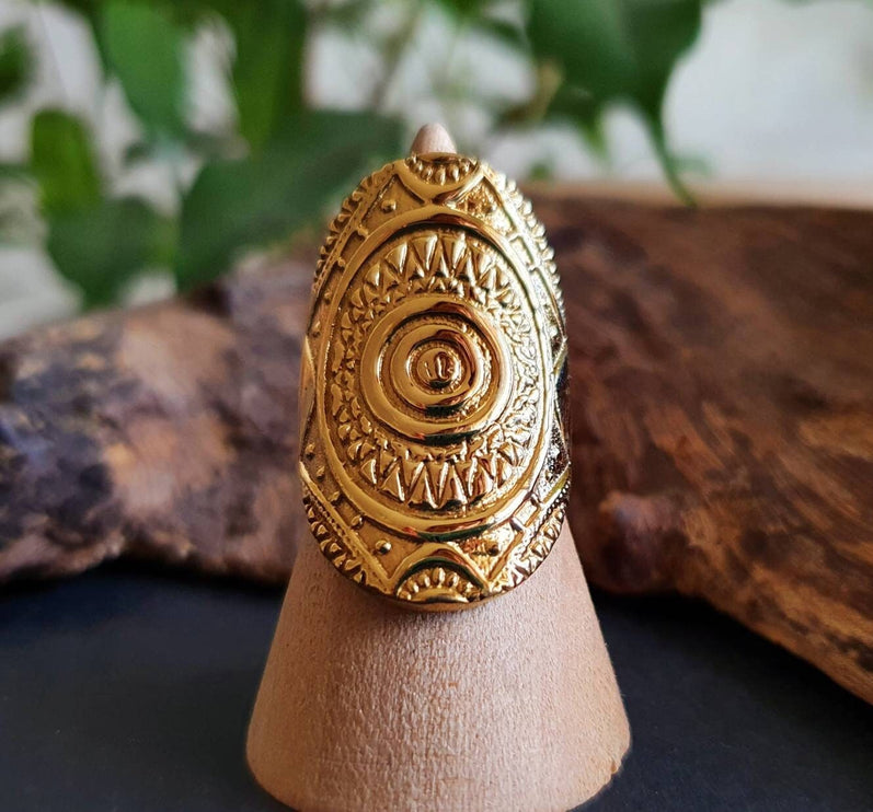 Gold Tuareg Ring / Mens Ring / African ring / Signet Ring / Mayan / Boho / Ethnic / Rustic / Gypsy / Psy / Thumb / Psy