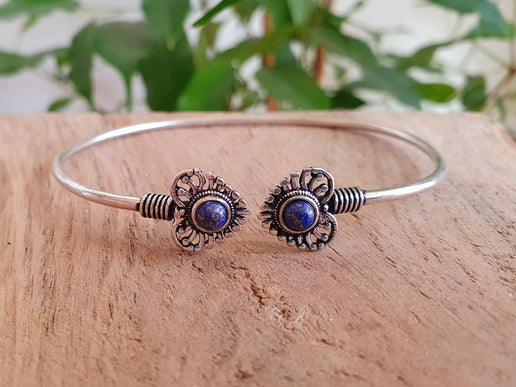 Boho Heart Bracelet / Bangle / Lapis Lazuli / Silver / Ethnic / Rustic / Bohemian / Hippie / Gypsy / Love / Jewellery / Body / Adjustable