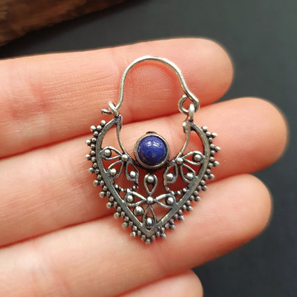 Small Boho Silver Earrings Lapis Lazuli / Triangle / Mandala / Ethnic / Rustic / Yoga / Hippie / Gypsy / Psy / Bohemian / Festival