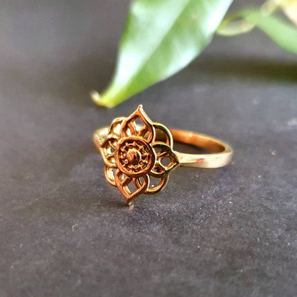 Bague Fleur dorée / Laiton Mandala / Bohème / Boho / Psy / Gypsy / Ethnique / Rustique / Hippie / Tribal / Festival /