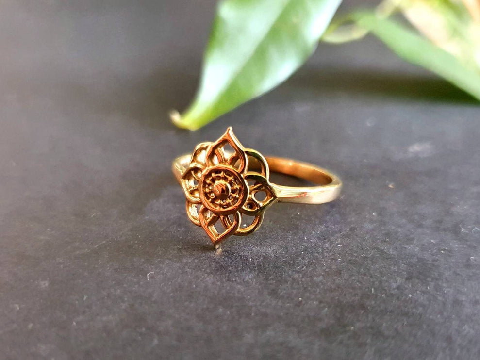 Bague Fleur dorée / Laiton Mandala / Bohème / Boho / Psy / Gypsy / Ethnique / Rustique / Hippie / Tribal / Festival /