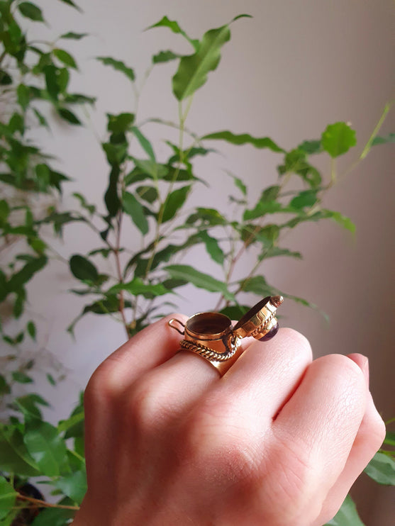 Gold Poison Ring / Brass & Amethyst / Alchemy / Locket Ring / Boho / Bohemian / Rustic / Tribal / Gypsy / Festival / Healing / Festival 