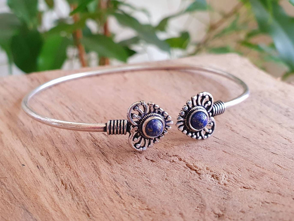 Boho Heart Bracelet / Bangle / Lapis Lazuli / Silver / Ethnic / Rustic / Bohemian / Hippie / Gypsy / Love / Jewellery / Body / Adjustable