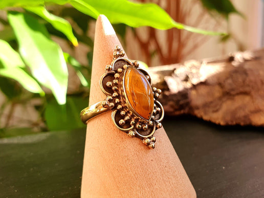 Ethnic style Brass & Tiger Eye ring / Boho / Bohemian / Psy / Rustic / Tribal / Gypsy / Festival / Healing / Festival 