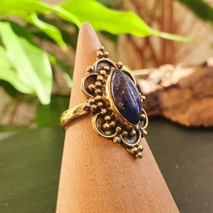 Lapis Lazuli Brass Ring / Large / Bohemian / Ethnic / Festival / BirthStone / Gypsy / Tribal / Boho / Hippie / Festival / Rustic / Psy