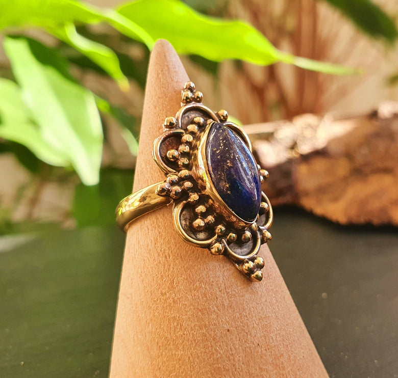 Lapis Lazuli Brass Ring / Large / Bohemian / Ethnic / Festival / BirthStone / Gypsy / Tribal / Boho / Hippie / Festival / Rustic / Psy