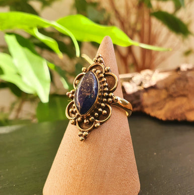 Lapis Lazuli Brass Ring / Large / Bohemian / Ethnic / Festival / BirthStone / Gypsy / Tribal / Boho / Hippie / Festival / Rustic / Psy