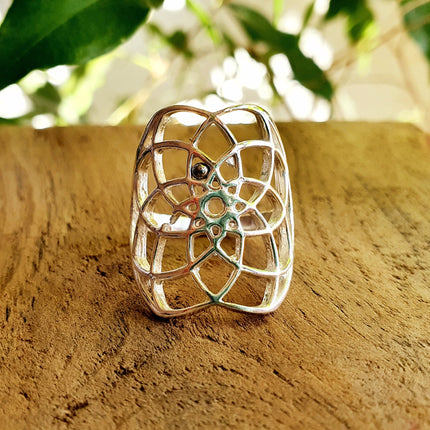 Bague Graine de Vie Argent Mandala Géométrique / Bohème / Boho / Spirale / Psy / Gypsy / Ethnique / Rustique / Hippie / Tribal / Festival /