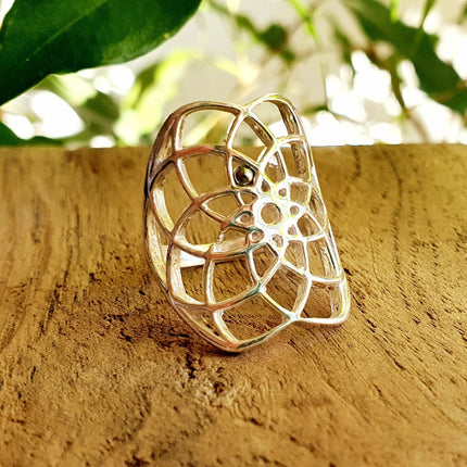Bague Graine de Vie Argent Mandala Géométrique / Bohème / Boho / Spirale / Psy / Gypsy / Ethnique / Rustique / Hippie / Tribal / Festival /