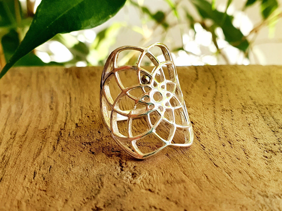 Bague Graine de Vie Argent Mandala Géométrique / Bohème / Boho / Spirale / Psy / Gypsy / Ethnique / Rustique / Hippie / Tribal / Festival /