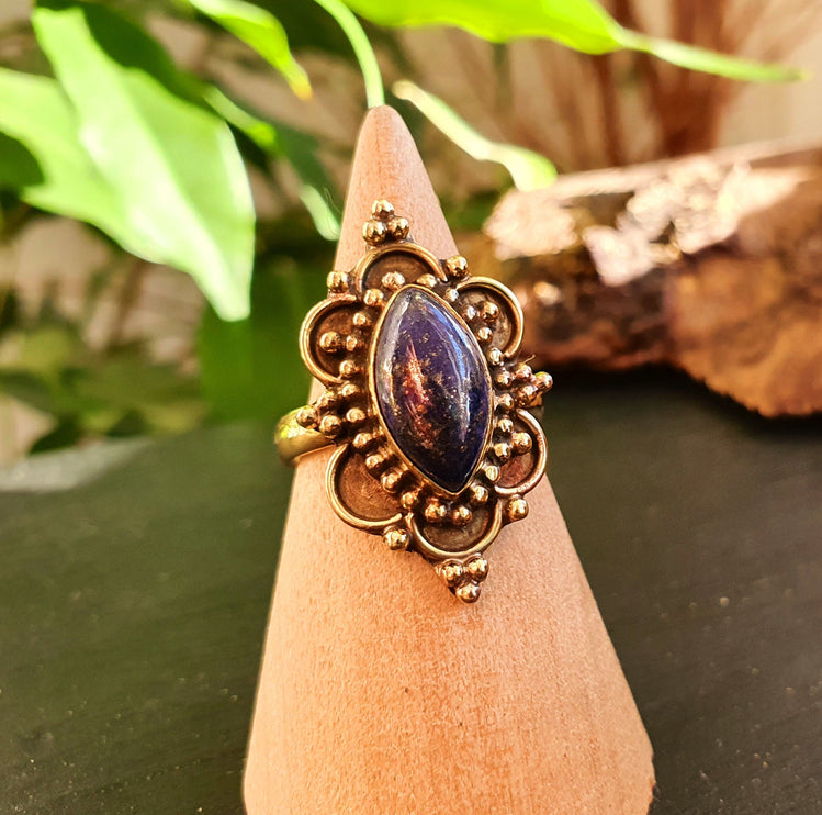 Lapis Lazuli Brass Ring / Large / Bohemian / Ethnic / Festival / BirthStone / Gypsy / Tribal / Boho / Hippie / Festival / Rustic / Psy