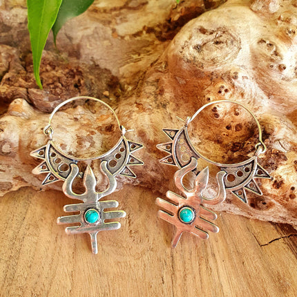 Inca Turquoise & Silver Earrings Ethnic, Aztèque, rustic, yoga, talisman, gypsy, pretty, psy, boho, bohemian, festival