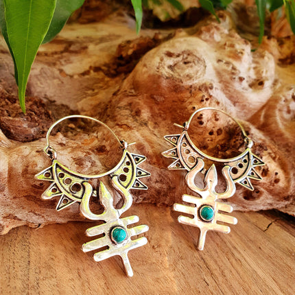 Inca Turquoise & Silver Earrings Ethnic, Aztèque, rustic, yoga, talisman, gypsy, pretty, psy, boho, bohemian, festival