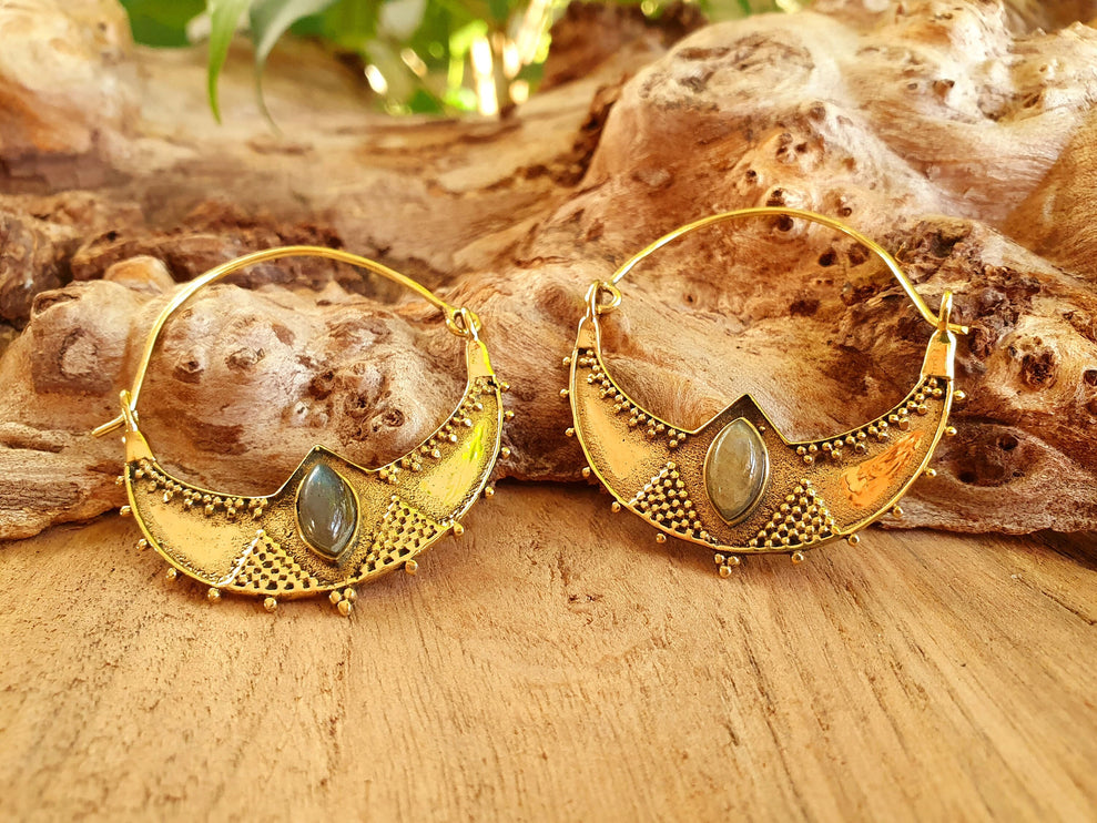 Labradorite & Brass Hoop Earrings Ethnic, rustic, yoga, hippie, gypsy, pretty, psy, boho, bohemian, festival