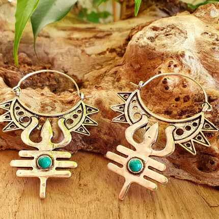Inca Turquoise & Silver Earrings Ethnic, Aztèque, rustic, yoga, talisman, gypsy, pretty, psy, boho, bohemian, festival