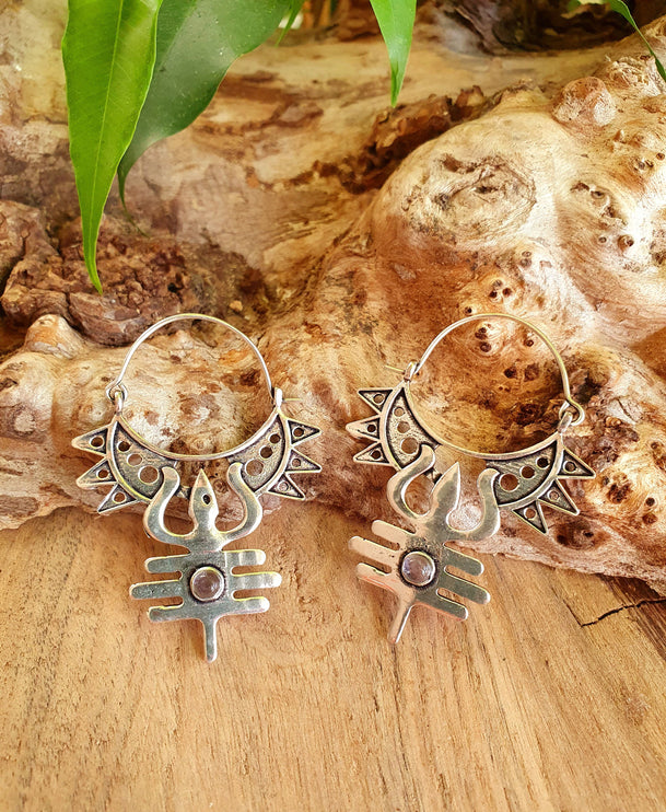 Inca Amethyst & Silver Earrings Ethnic, Aztèque, rustic, yoga, talisman, gypsy, pretty, psy, boho, bohemian, festival