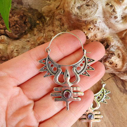 Inca Amethyst & Silver Earrings Ethnic, Aztèque, rustic, yoga, talisman, gypsy, pretty, psy, boho, bohemian, festival