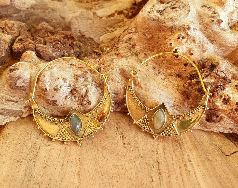 Labradorite & Brass Hoop Earrings Ethnic, rustic, yoga, hippie, gypsy, pretty, psy, boho, bohemian, festival