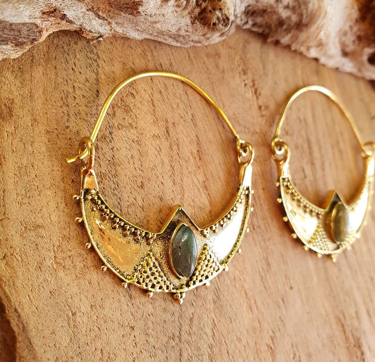 Labradorite & Brass Hoop Earrings Ethnic, rustic, yoga, hippie, gypsy, pretty, psy, boho, bohemian, festival