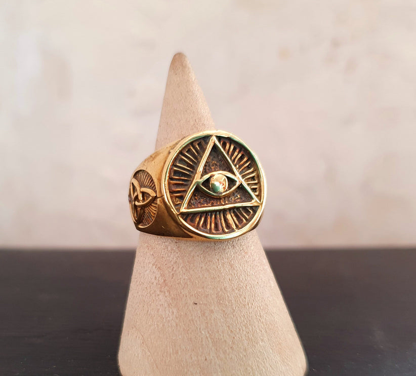 Golden Eye of Providence Ring / Mens Ring / Illuminati / Signet Ring / Third Eye / Boho / Ethnic / Rustic / Gypsy / Psy / Thumb / Psy