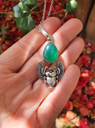 Silver Scarab Necklace / Green Onyx / Talisman / Third Eye / Hypoallergenic / Boho / Inca / Ethnic / Illuminati