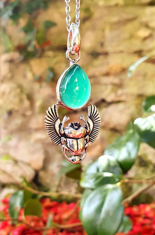 Silver Scarab Necklace / Green Onyx / Talisman / Third Eye / Hypoallergenic / Boho / Inca / Ethnic / Illuminati