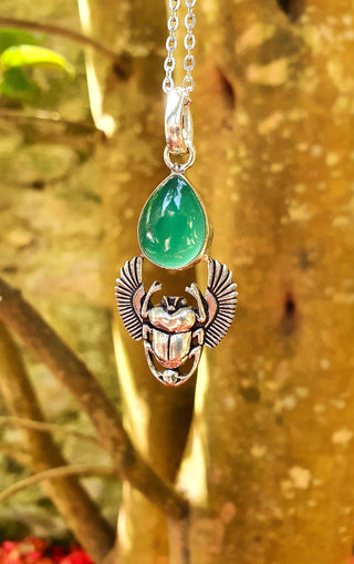 Silver Scarab Necklace / Green Onyx / Talisman / Third Eye / Hypoallergenic / Boho / Inca / Ethnic / Illuminati