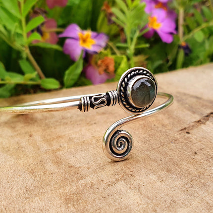 Silver Bracelet & Labradorite / Brass / Adjustable / Spiral / Ethnic / Rustic / Bohemian / Boho / 