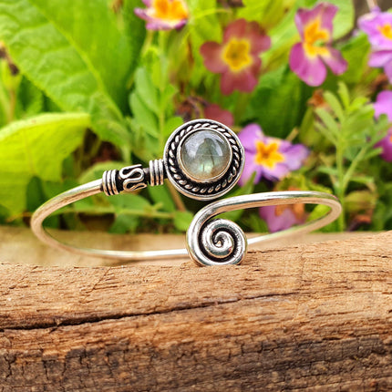 Silver Bracelet & Labradorite / Brass / Adjustable / Spiral / Ethnic / Rustic / Bohemian / Boho / 