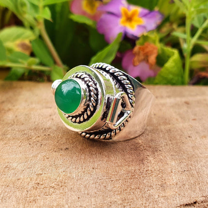 Silver Poison Ring / Green Onyx / Alchemy / Locket Ring / Boho / Bohemian / Rustic / Tribal / Gypsy / Festival / Healing / Festival 