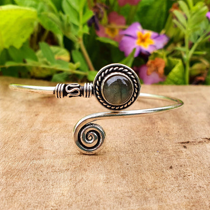 Silver Bracelet & Labradorite / Brass / Adjustable / Spiral / Ethnic / Rustic / Bohemian / Boho / 
