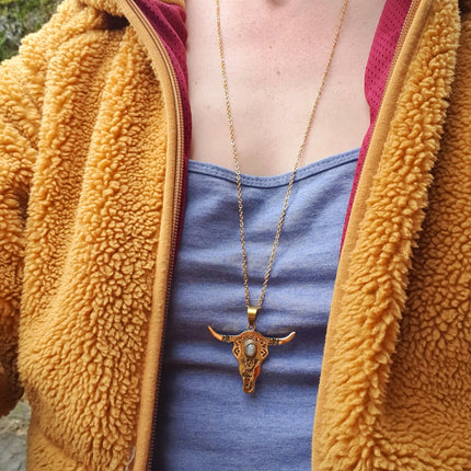 Tiger Eye Silver Cow Necklace / Talisman / Third Eye / Hypoallergenic / Brass / Boho / Inca / Ethnic / Illuminati