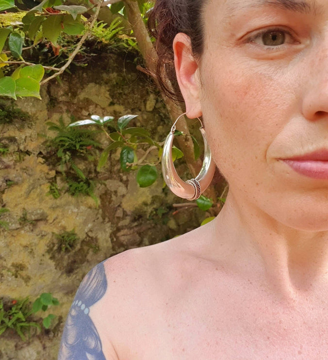 Extra Large Silver Tribal Hoop Earrings / Ear Weights / Ethnic / Rustic / Bohemian / Gypsy / Spiral / Hippie / Chunky / Festival / style