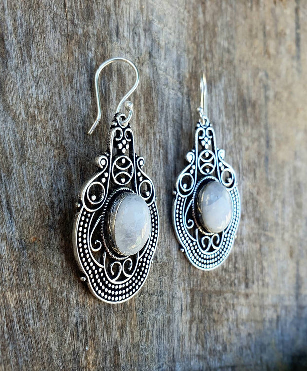 Large Moonstone Silver Drop Dangle earrings / Birth Stone / Ethnic / rustic, yoga, hippie, gypsy, pretty, psy, boho, bohemian, festival