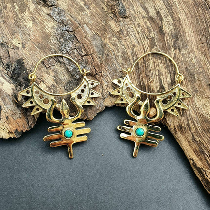 Inca Boucles D'oreilles Turquoise Laiton, Ethnique Bohème Yoga Boho Rustique Chic Gypsy Spiral Hippie Tribal Bohemian