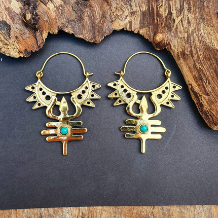 Inca Boucles D'oreilles Turquoise Laiton, Ethnique Bohème Yoga Boho Rustique Chic Gypsy Spiral Hippie Tribal Bohemian
