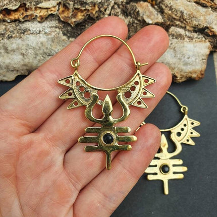 Inca Black Onyx & Brass Earrings Ethnic, Aztèque, rustic, yoga, hippie, gypsy, pretty, psy, boho, bohemian, festival