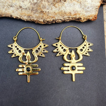 Inca Black Onyx & Brass Earrings Ethnic, Aztèque, rustic, yoga, hippie, gypsy, pretty, psy, boho, bohemian, festival