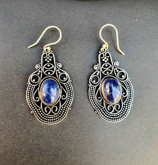 Large Lapis Lazuli Silver Drop Dangle earrings / Birth Stone / Ethnic / rustic, yoga, hippie, gypsy, pretty, psy, boho, bohemian, festival