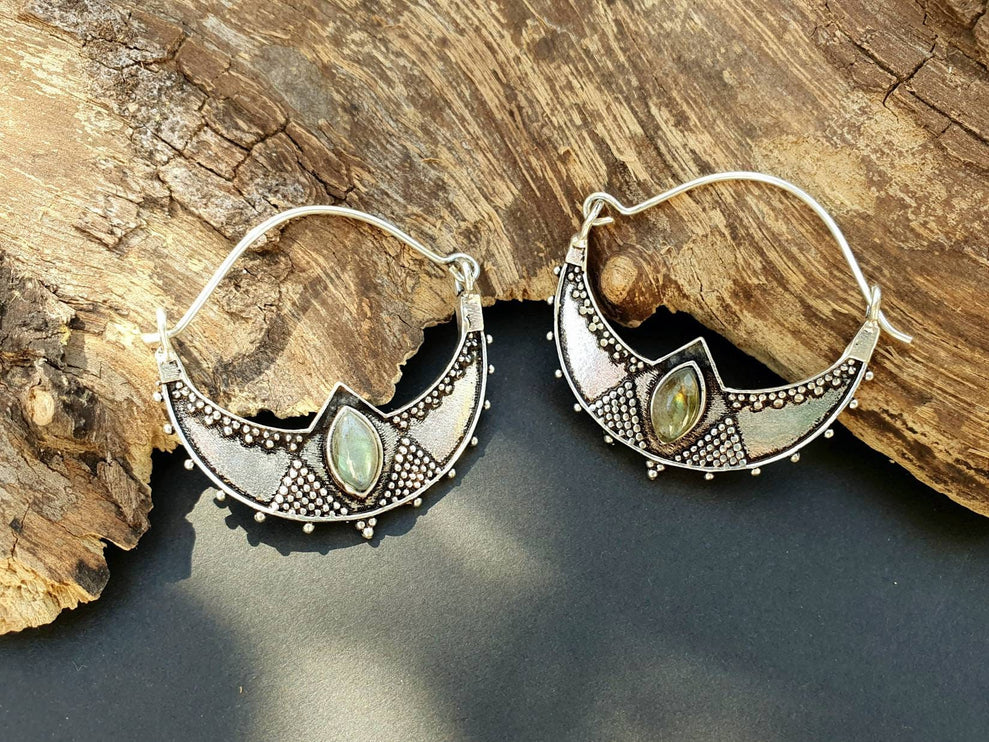 Silver Ethnic Labradorite Earrings Ethnic, Blue Stone , rustic, yoga, hippie, gypsy, pretty, psy, boho, bohemian, festival