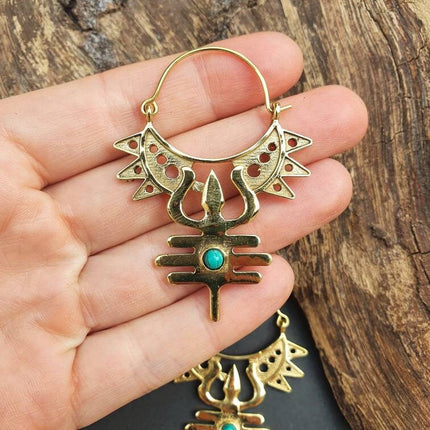 Inca Boucles D'oreilles Turquoise Laiton, Ethnique Bohème Yoga Boho Rustique Chic Gypsy Spiral Hippie Tribal Bohemian