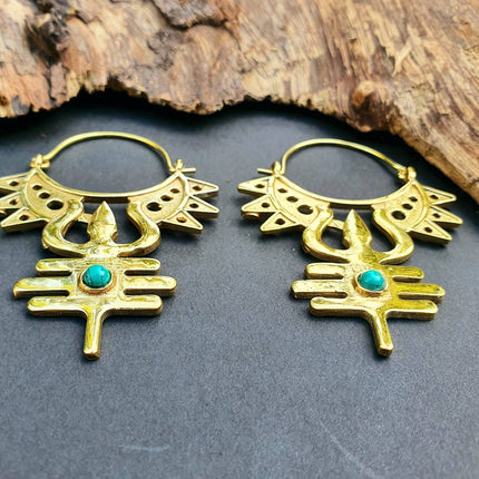 Inca Boucles D'oreilles Turquoise Laiton, Ethnique Bohème Yoga Boho Rustique Chic Gypsy Spiral Hippie Tribal Bohemian