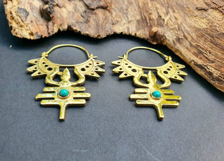 Inca Boucles D'oreilles Turquoise Laiton, Ethnique Bohème Yoga Boho Rustique Chic Gypsy Spiral Hippie Tribal Bohemian