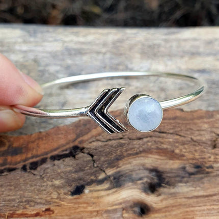 Silver Moonstone Arrow Bracelet / Bangle / Ethnic / Rustic / Bohemian / Hippie / Gypsy / Psy / Chic / Jewellery / Body / Adjustable